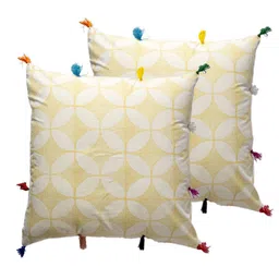 Contrast Living Yellow & White 2 Pieces Geometric Printed Cotton Square Cushion Covers-image-68