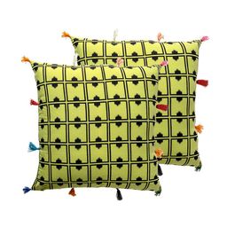 Contrast Living Yellow & Black 2 Pieces Geometric Cotton Square Cushion Covers-image-60