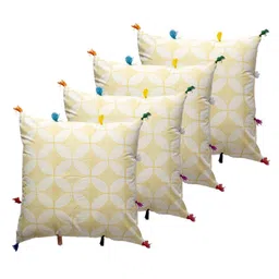 Contrast Living 4 Pieces White & Yellow Geometric Cotton Square Cushion Covers-56