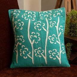 Mryga Turquoise Blue & White Blue Floral Cotton Square Cushion Covers-image-75