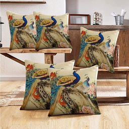 Kuber Industries 5 Pieces Off White & Blue Ethnic Motifs Square Cushion Covers-90