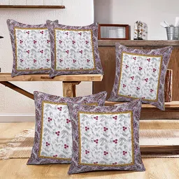 Kuber Industries 5 Pieces Pink & White Ethnic Motifs Square Cotton Cushion Covers-15