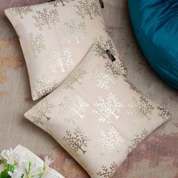 HOSTA HOMES Cream Set of 2 Floral Velvet Square Cushion Covers-31