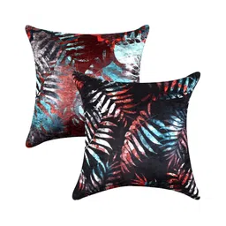 CAZIMO Red & Black 2 Pieces Tropical Printed Velvet Square Cushion Covers-13