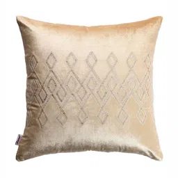 Home Gold-Toned & White 2 Pieces Embroidered Velvet Square Cushion Covers-7