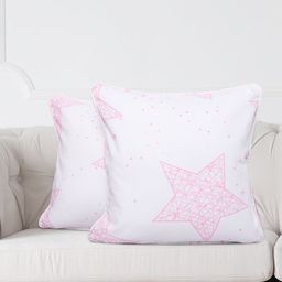 SWAYAM Set of 2 White & Pink Geometric Printed Square Cushion Covers-11