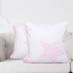 SWAYAM Set of 2 White & Pink Geometric Square Cushion Covers-10