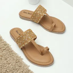 Retro Walk Embellished One Toe Flats-50