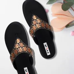 Zyla Embellished Open Toe Flats-58