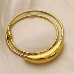 VIEN Gold-Plated Stainless Steel Arc Shape Curved Pendant Snake Chain-10