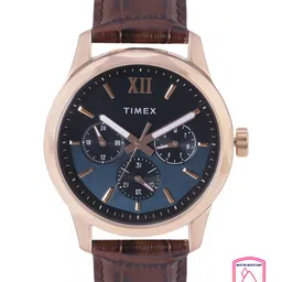 Timex Men Blue Dial & Brown Leather Straps Analogue Multifunction Watch TW0TG7601-40