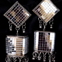 Krelin Silver-Plated Square Shaped Artificial Beads Mirror Jhumka Earrings-image-44