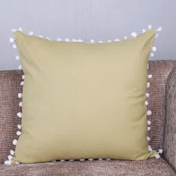 My Gift Booth Gold-Toned Solid Pom-Pom Trim Linen Square Cushion with Filler-picture-8
