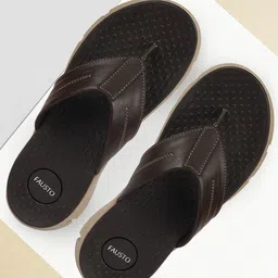 FAUSTO Men Brown & Cream-Coloured Thong Flip-Flops-picture-19