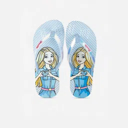Kids Ville Girls Blue & White Barbie Printed Thong Flip-Flops-46
