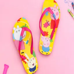 Yellow Bee Girls Yellow & Pink Printed Rubber Thong Flip-Flops-picture-52