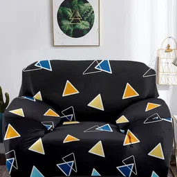 Cortina Black Printed Polyester 1 Seater Stretchable Non-Slip Sofa Cover-image-60