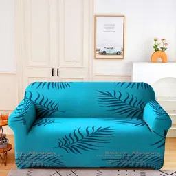 Cortina Turquoise Blue Printed 2-Seater Stretchable Non-Slip Sofa Slipcover-image-37