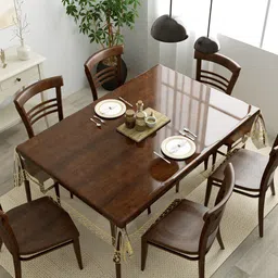 Clasiko Transparent & Golden Solid Lace Border 6 Seater Anti Slip Table Covers-16