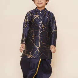 Sethukrishna Boys Mandarin Collar Abstract Printed Kurta with Dhoti Pants-18