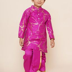 Sethukrishna Boys Ethnic Motifs Printed Mandarin Collar Kurta With Dhoti Pants-14