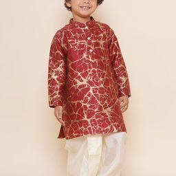 Sethukrishna Boys Mandarin Collar Abstract Printed Kurta with Dhoti Pants-14