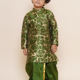 Sethukrishna Boys Mandarin Collar Abstract Printed Kurta with Dhoti Pants-15