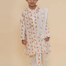 Sethukrishna Boys Floral Printed Band Collar Straight Kurta With Dhoti Pant & Dupatta-picture-44