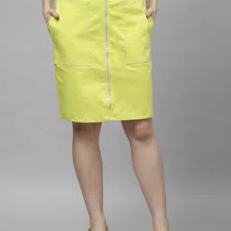 Athena Women Lime Green Solid Denim Pencil Skirt-image-70