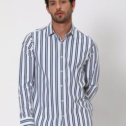 Mufti Slim Fit Vertical Stripes Spread Collar Long Sleeves Casual Shirt-picture-13