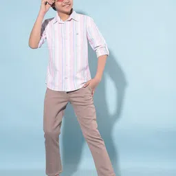 Crimsoune Club Boys Classic Striped Spread Collar Slim Fit Cotton Casual Shirt-image-34