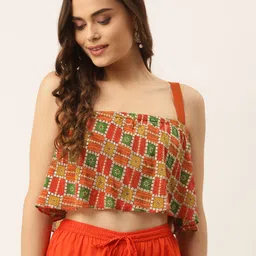 NDS Niharikaa Designer Studio Orange & Green Bandhani Print Crop Top-image-12