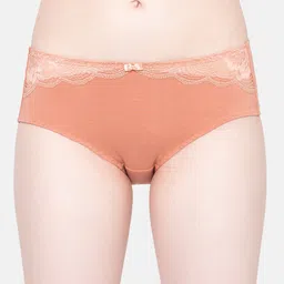 Triumph Rust Solid Modern Lace Cotton Full Overall Coverage Hipster Brief-12