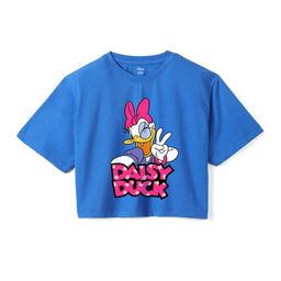Wear Your Mind Girls Daisy Duck Printed Pure Cotton Boxy T-shirt-image-79