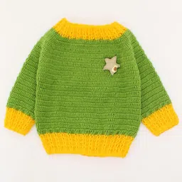 Woonie Kids Green & Yellow Ribbed Pullover with Applique Detail-18