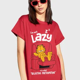 Bewakoof Garfield Printed Pure Cotton Boyfriend T-Shirt-10