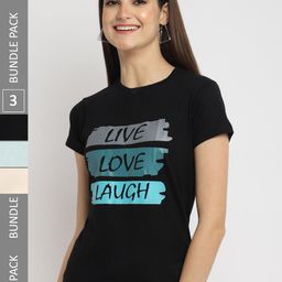 Fabflee Pack of 3 Typography Printed Short Sleeved Cotton T-shirts-image-120
