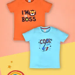 Lux Cozi Boys Pack of 2 Typography Printed Pure Cotton T-shirt-image-68