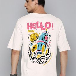Harvard Off-White & Pink Graphic Printed Oversized Cotton T-shirt-image-72