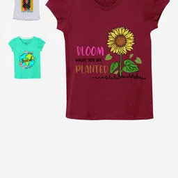 Naughty Ninos Girls Multicoloured Typography 3 Printed Applique T-shirt-image-4