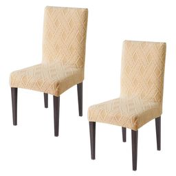 HOKIPO Beige 2 Pieces Textured Jacquard 190 GSM Chair Covers-10