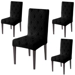 HOKIPO Black 4 Pieces Textured Jacquard 190 GSM Chair Covers-image-9