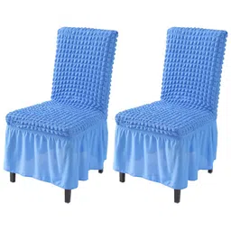 HOKIPO Blue 2 Pieces Bubble Frill Stretchable Table Chair Covers-picture-26