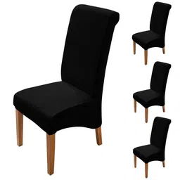 HOKIPO Black 4 Pieces Velvet Long Back Chair Covers-59