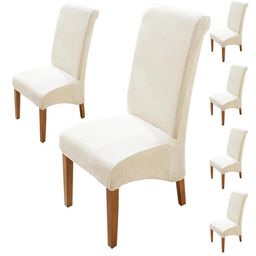HOKIPO Beige 6 Pieces Velvet Long Back Chair Covers-17