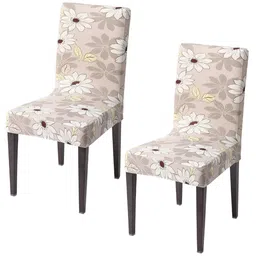 HOKIPO Beige & White 2 Pieces Floral Stretchable Chair Covers-image-75