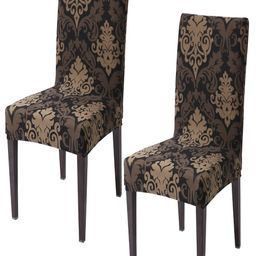HOKIPO 2 Piece Brown & Black Printed Stretchable Chair Covers-image-87