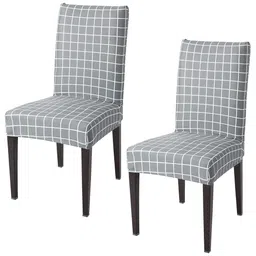 HOKIPO Grey & White 2 Pieces Checked Stretchable Chair Covers-23