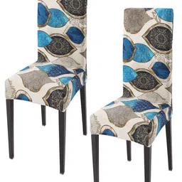 HOKIPO Beige & Blue 2 Pieces Printed Stretchable Chair Covers-image-65