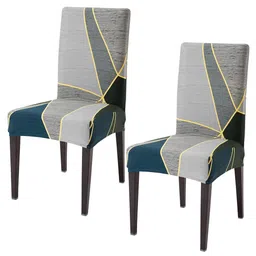 HOKIPO Green & Grey 2 Pieces Printed Stretchable Chair Covers-17